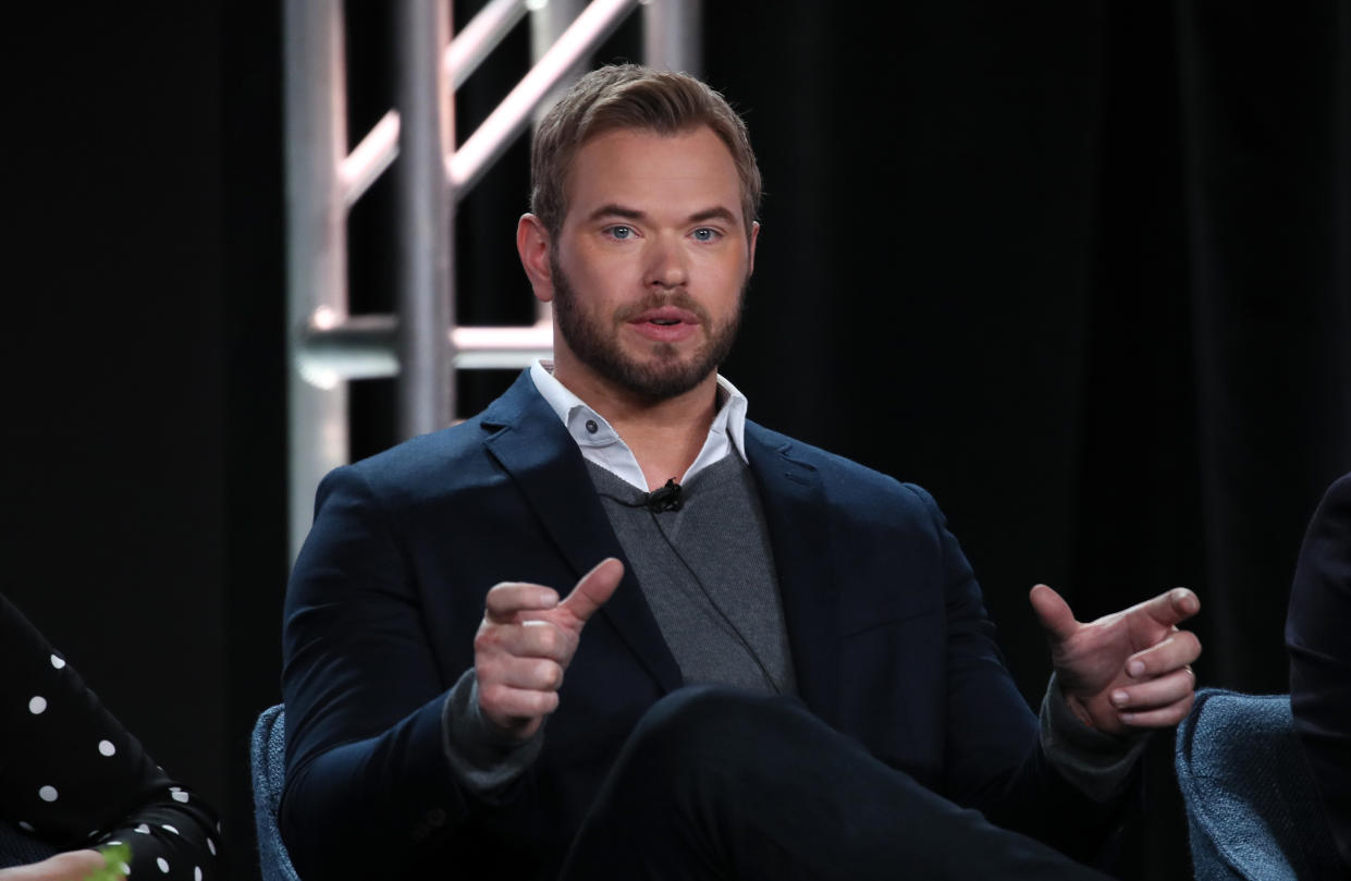 PASADENA, CALIFORNIA - JANUARY 12: Kellan Lutz of "FBI: The Most Wanted" speaks during the CBS segment of the 2020 Winter TCA Press Tour at The Langham Huntington, Pasadena on January 12, 2020 in Pasadena, California. (Photo by David Livingston/Getty Images)