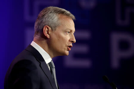 French Economy and Finance Minister Bruno Le Maire delivers a speech during a high-level forum on debt at the Finance ministry in Paris, France, May 7, 2019. REUTERS/Benoit Tessier