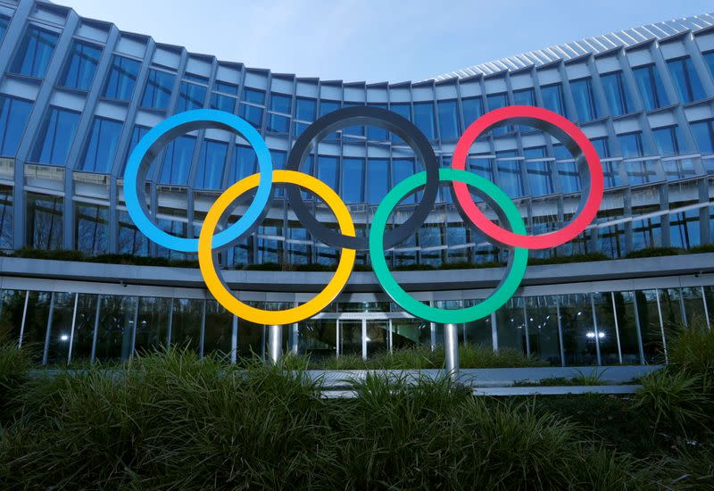 The Olympic rings are pictured in front of the International Olympic Committee (IOC) in Lausanne