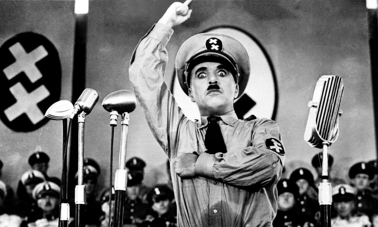 <span>Charlie Chaplin as Adenoid Hynkel in the US film The Great Dictator (1940).</span><span>Photograph: Ronald Grant Archive</span>