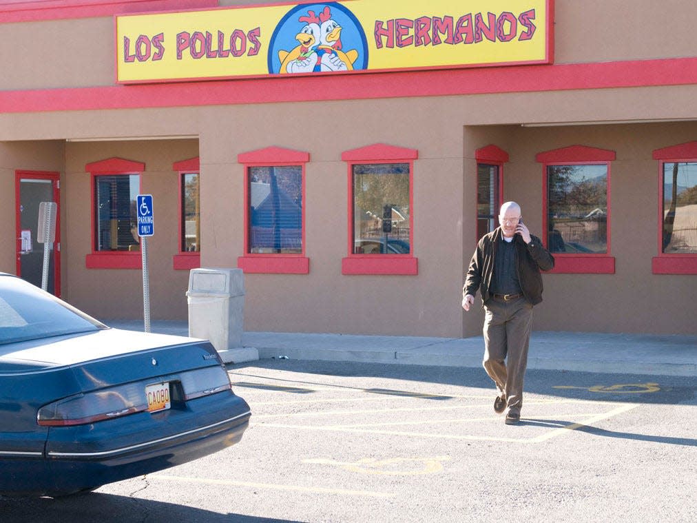 Bryan Cranston as Walter White at Los Pollos Hermanos (Twisters).