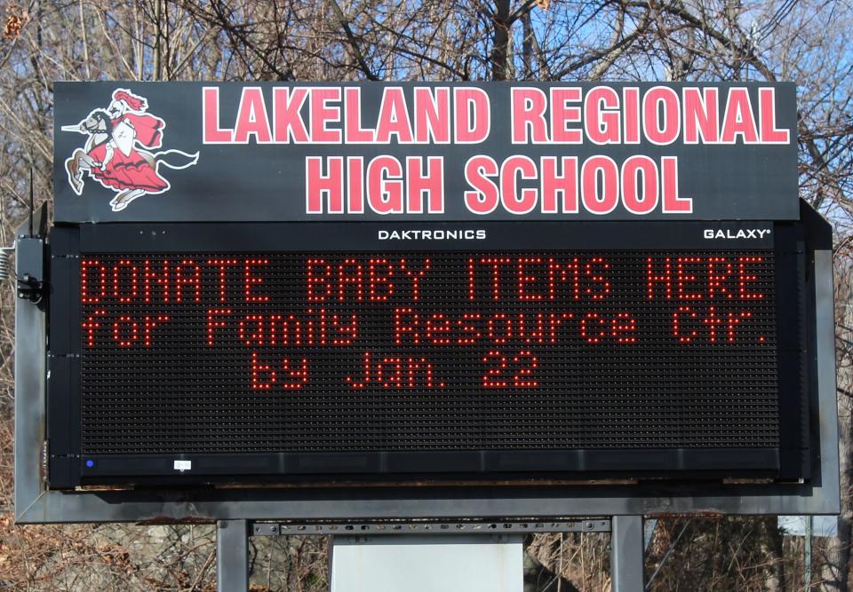 Lakeland Regional High School sign.