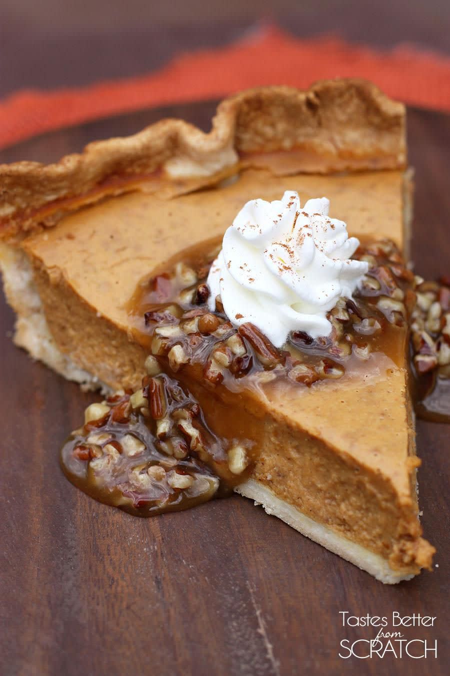 Pumpkin Pie with Caramel Pecan Topping