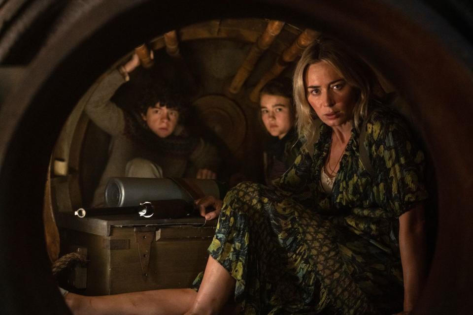 a quiet place part 2 noah jupe as marcus, millicent simmonds as regan and emily blunt as evelyn