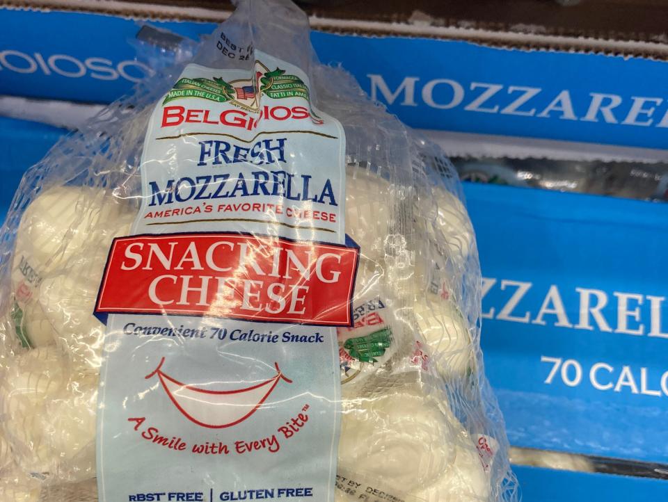 Clear bag of mozzarella snack packs at Costco