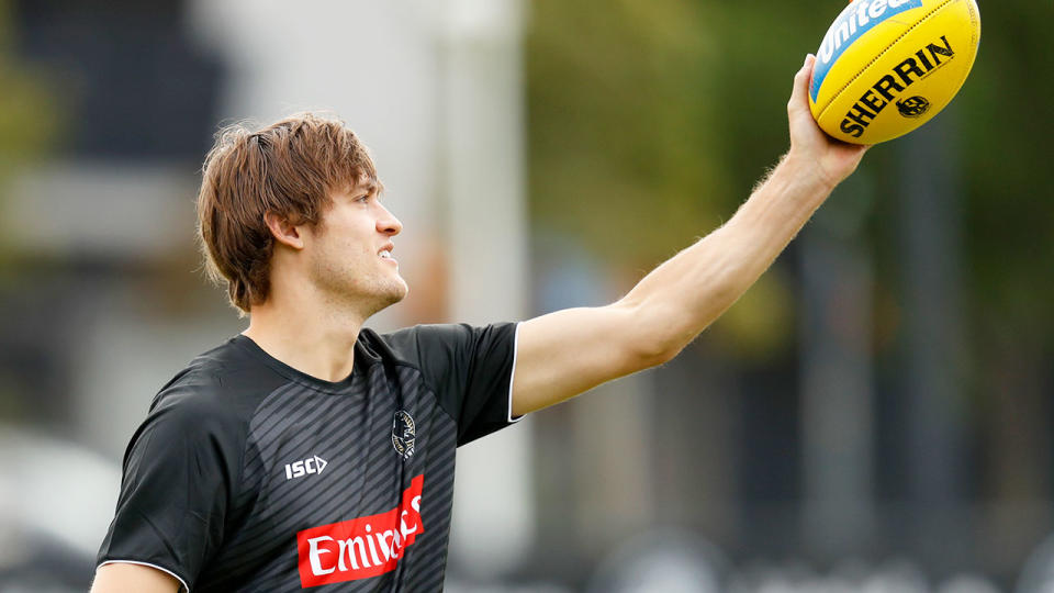 Seen here, Magpies defender Darcy Moore is one of the AFL's most in-demand defenders.