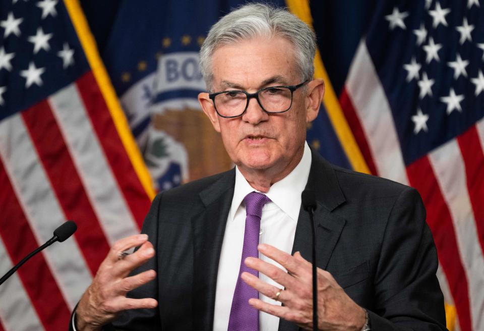 Federal Reserve Board Chairman Jerome Powell speaks during a news conference.