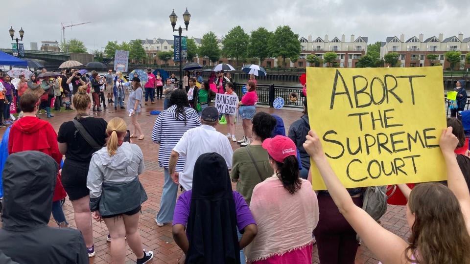 More than 300 people protest for abortion rights at Wilmington's Tubman-Garrett Riverfront Park Saturday afternoon, May 14, 2022. The protest, organized through a variety of organizations, was part of a series of demonstrations nationwide.