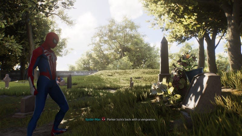 Peter visit's Aunt May's grave. 