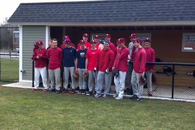 Sam Fuld, in a navy winter hat, still fits in with the Phillips Exeter baseball team — Twitter