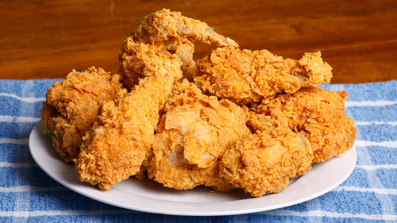 Fried chicken on white plate