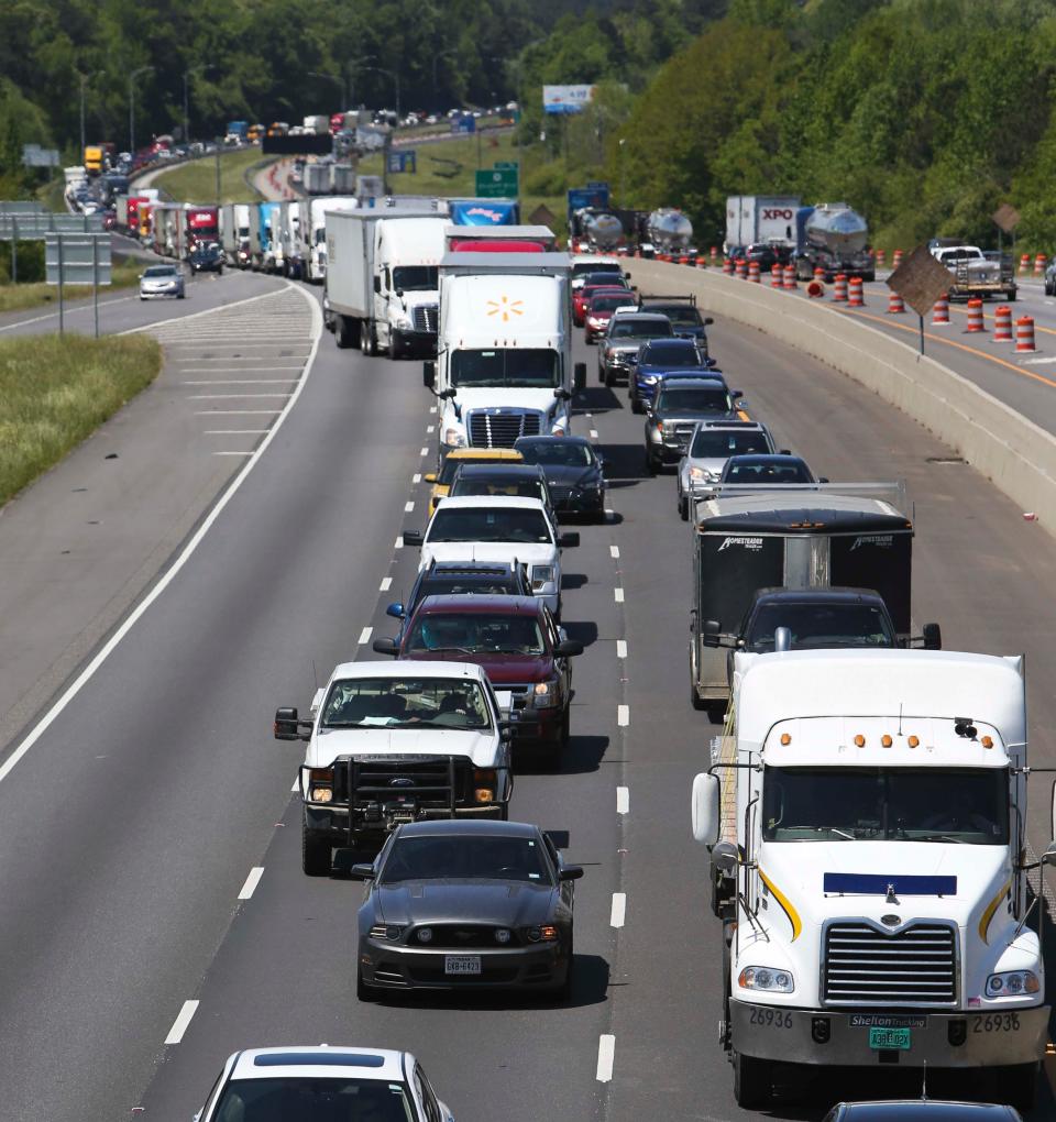 Traffic moves just north of Exit 77 on interstate 20/59 in Tuscaloosa in this April 20, 2018, file photo.