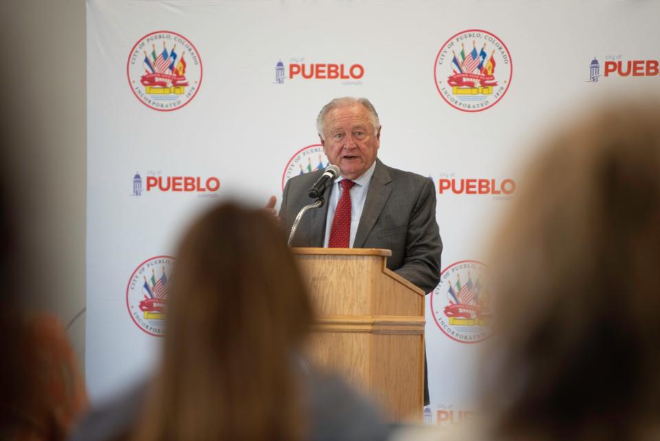 Pueblo Mayor Nick Gradisar speaks during a ribbon cutting ceremony for the Pueblo Financial Empowerment Center on Tuesday, October 24, 2023.