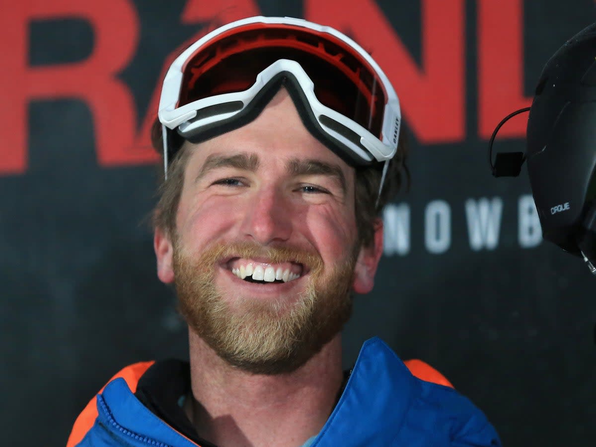 Kyle Smaine looks on from the podium after finishing in first place in the final round of the FIS Freeski World Cup 2018  Men's Ski Halfpipe during the Toyota U.S. Grand Prix on January 19, 2018 in Mammoth, California (Getty Images)