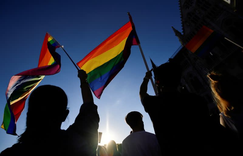 FILE PHOTO: FILE PHOTO: Demonstrators protest against Hungarian Prime Minister Viktor Orban and the latest anti-LGBTQ law in Budapest, Hungary, June 14, 2021