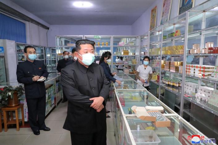 <div class="inline-image__caption"><p>Kim Jong Un inspects a pharmacy in Pyongyang, in this undated photo released by North Korea's Korean Central News Agency (KCNA) on May 15, 2022.</p></div> <div class="inline-image__credit">KCNA via Reuters</div>