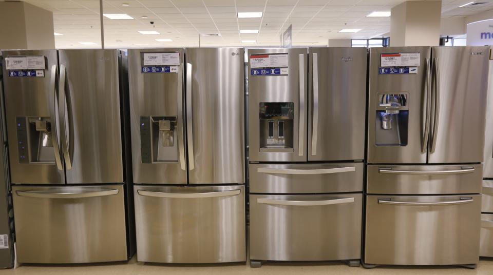 A display of refrigerators are seen at a Sears store in Schaumburg, Illinois, near Chicago September 23, 2013. REUTERS/Jim Young (UNITED STATES - Tags: BUSINESS)