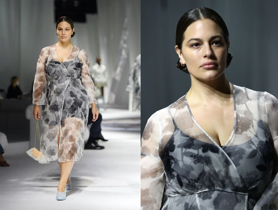 Ashley Graham has returned to the catwalk after her maternity leave, pictured on the runway for Fendi at Milan Fashion Week. (Getty Images)