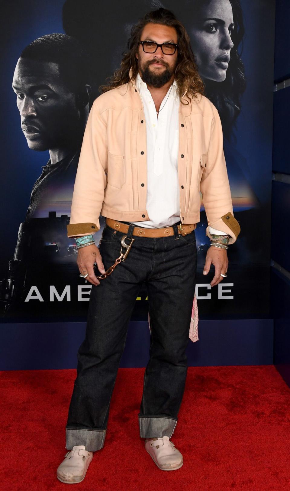 Jason Momoa attends the Los Angeles Premiere Of "Ambulance" at Academy Museum of Motion Pictures on April 04, 2022 in Los Angeles, California