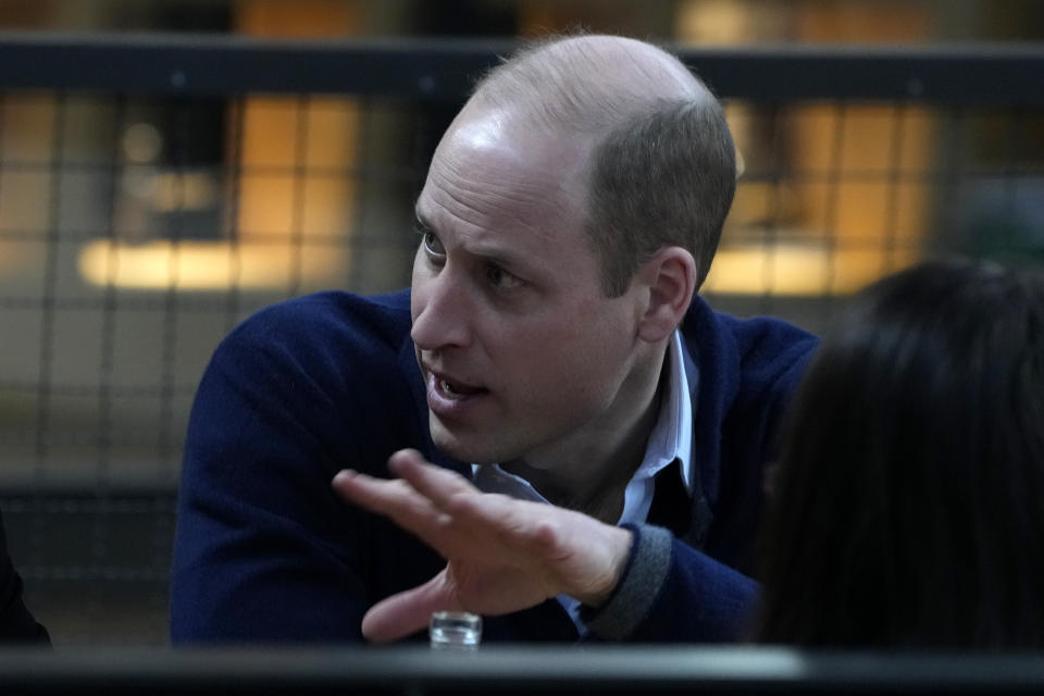 Britain's Prince William meets with groups of young Ukrainian refugees, who since fleeing the war have settled in Warsaw, Poland, Thursday, March 23, 2023. (AP Photo/Czarek Sokolowski)