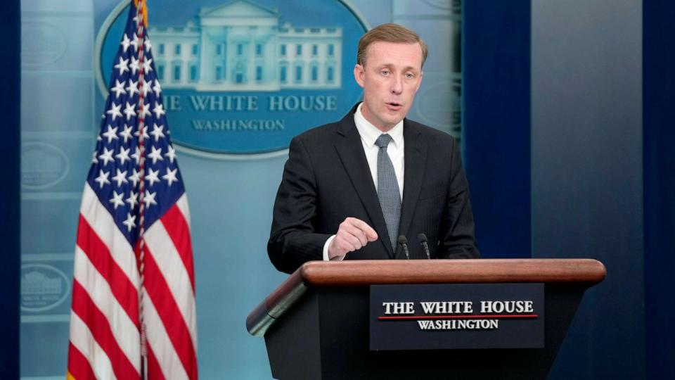 PHOTO: White House national security adviser Jake Sullivan speaks during a press briefing at the White House, on July 7, 2023, in Washington, D.C. (Patrick Semansky/AP)