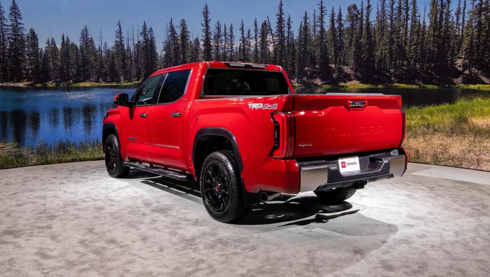 <p>This Limited model is finished in Supersonic Red, and it's equipped with the optional TRD Off-Road package. That package includes 20-inch wheels (18-inchers on the SR5), a TRD grille, Bilstein dampers, skid plates, mud guards, and a TRD leather shifter. </p>