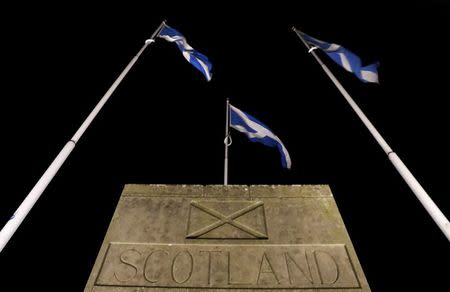 Saltire flags fly at the border between England and Scotland near Berwick on Tweed , Scotland March 10, 2017. Picture taken March 10, 2017 REUTERS/Russell Cheyne