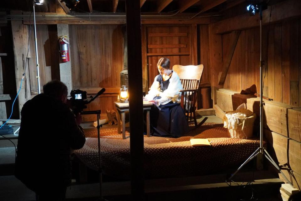 Anna Harris takes on the role of Elizabeth Applegate as Larry Gudaitis operates the camera on Feb. 24, 2024.