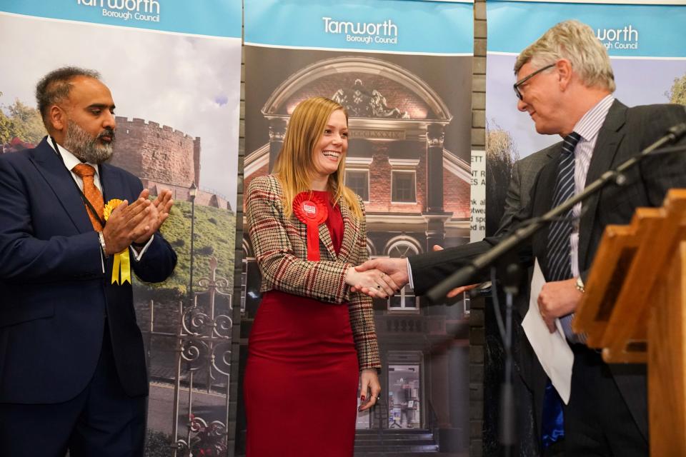 Sarah Edwards of Labour is declared the Member of Parliament for Tamworth following Thursday's by-election (PA)