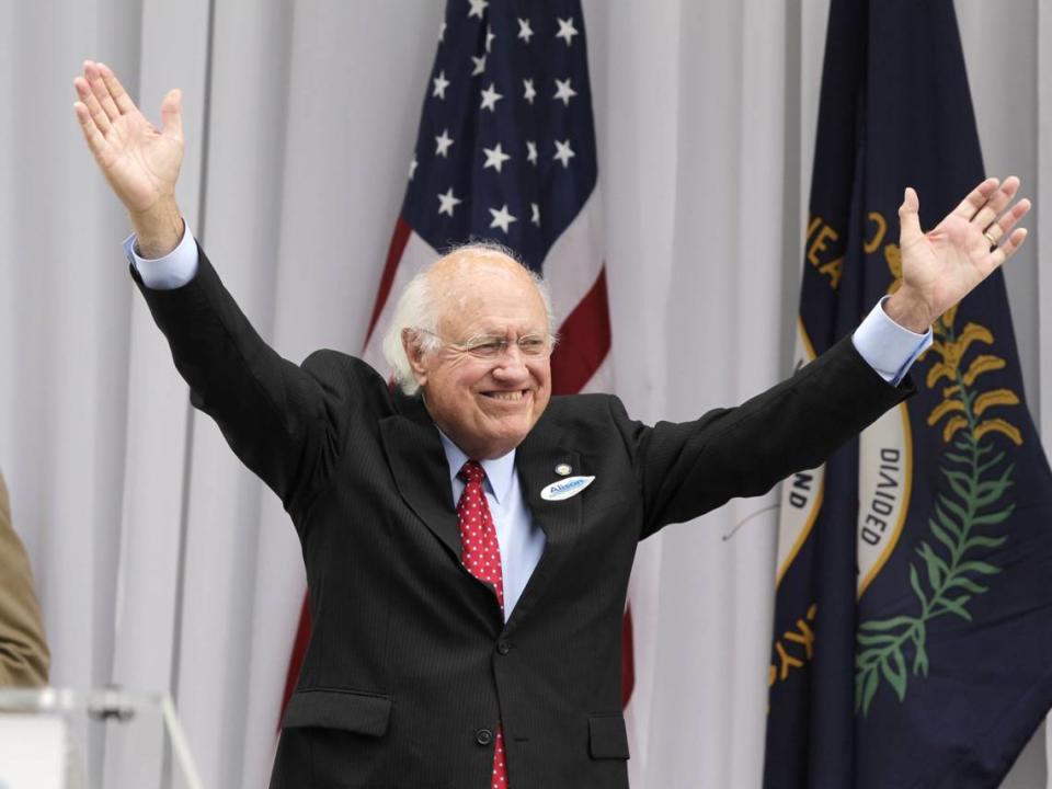 Julian Carroll, who was Kentucky’s governor from December 1974 to December 1979, campaigns in Lexington for Alison Lundergan Grimes during her U.S. Senate campaign against Mitch McConnell in 2013.