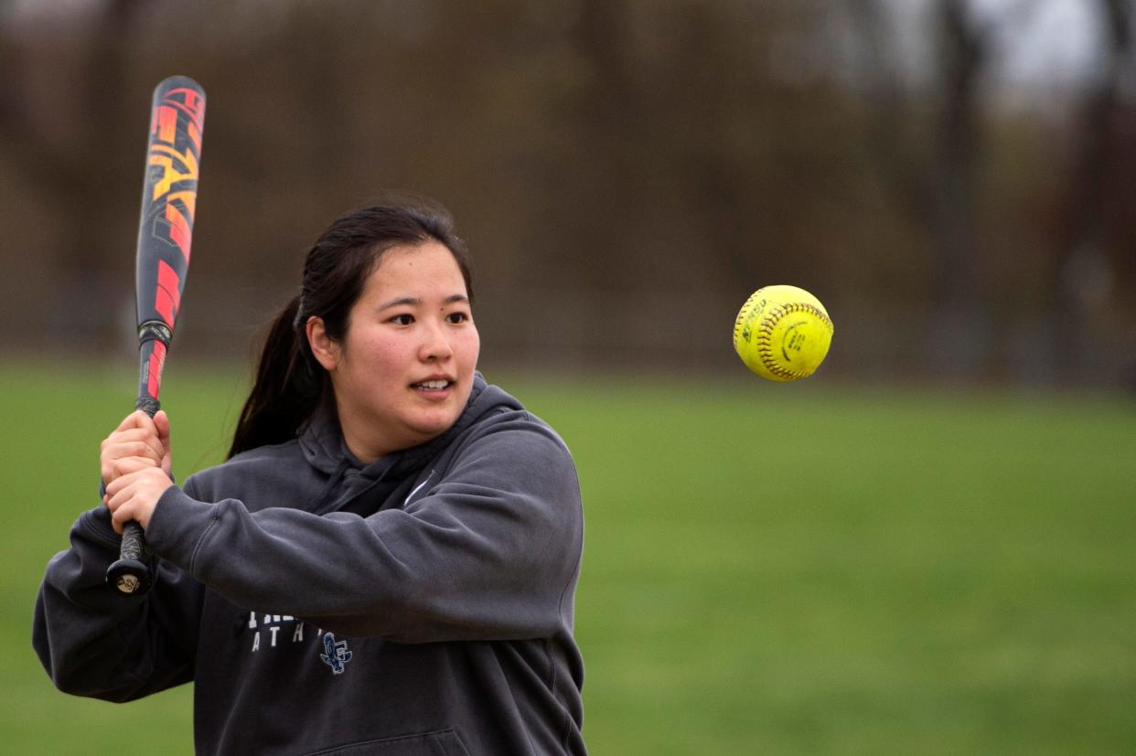 Framingham High varsity head softball coach Kaitlyn Seeto during batting practice at the varsity softball practice at Framingham High School, April 30, 2024.