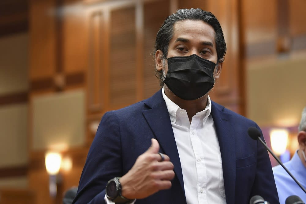 Khairy Jamaluddin during a press conference following a simulation exercise for the National Covid-19 Immunisation Programme, in Putrajaya February 23, 2021. — Bernama pic