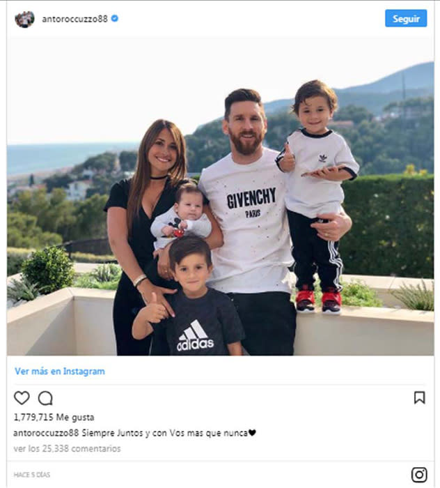 Antonela Roccuzzo, Leo Messi y sus hijos