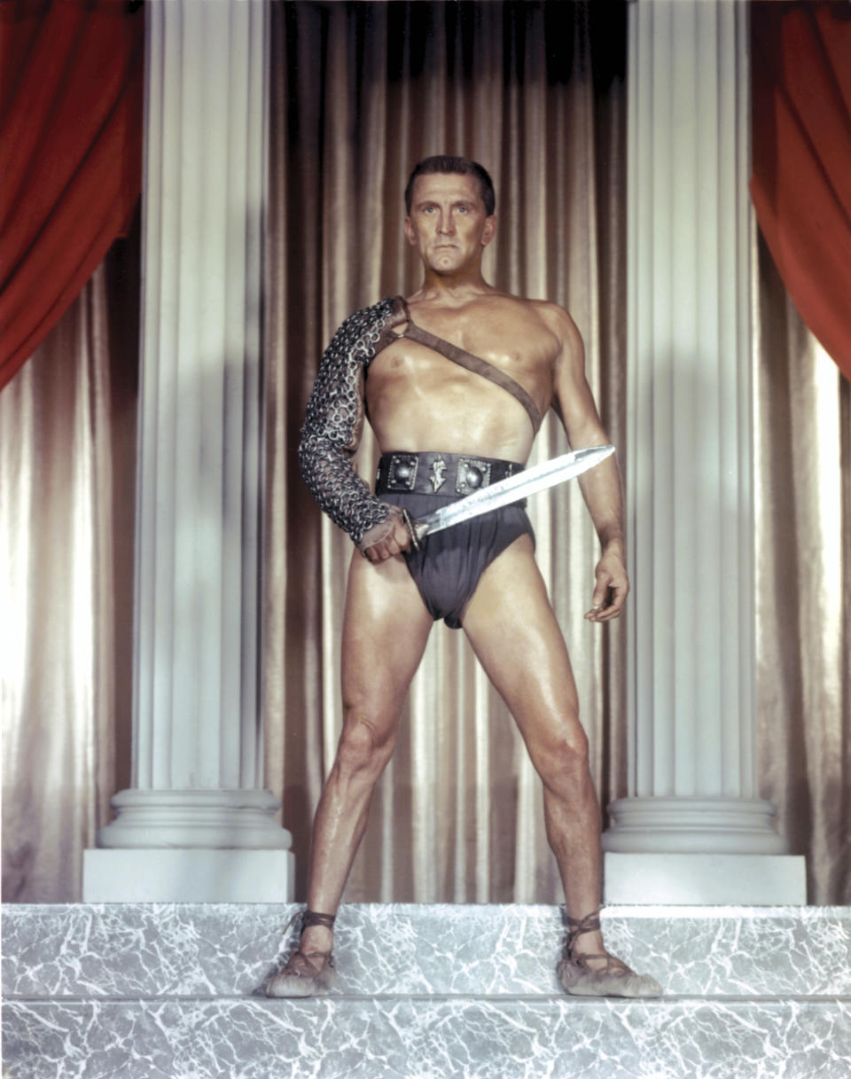 American actor Kirk Douglas on the set of Spartacus, directed by Stanley Kubrick. (Photo by Sunset Boulevard/Corbis via Getty Images)