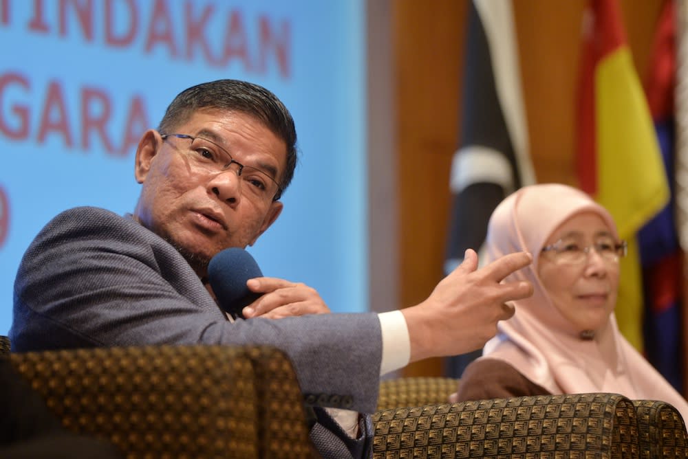 Domestic Trade and Consumer Affairs Minister Datuk Seri Saifuddin Nasution Ismail speaks during a press conference in Putrajaya June 25, 2019. ― Picture by Shafwan Zaidon