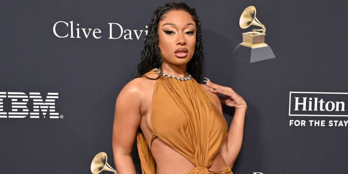 Megan Thee Stallion’s tiiiny cut-out leather bra top risks freeing the nip