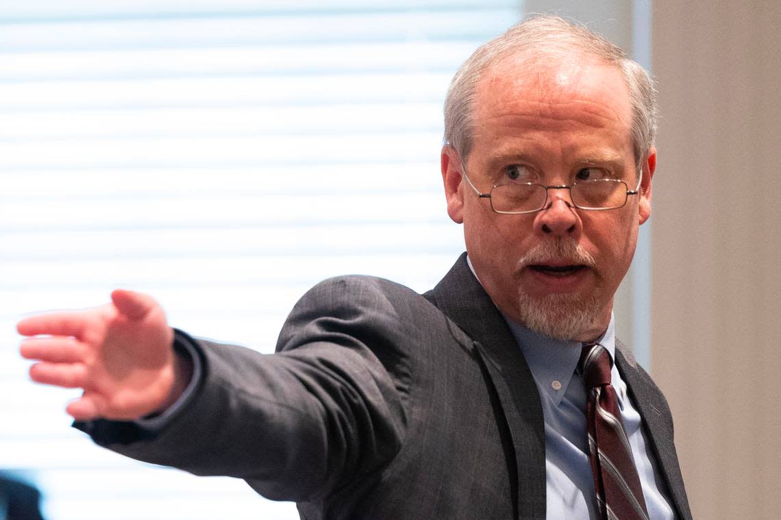 Prosecutor Creighton Waters makes closing arguments in Alex Murdaugh’s trial for murder at the Colleton County Courthouse on Wednesday, March 1, 2023. Joshua Boucher/The State/Pool