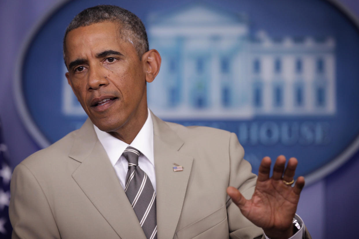 WASHINGTON, DC - AUGUST 28: U.S. President Barack Obama makes a statement at the James Brady Press Briefing Room of the White House August 28, 2014 in Washington, DC. President Obama spoke on various topics including possible action against ISIL and immigration reform. (Photo by Alex Wong/Getty Images)