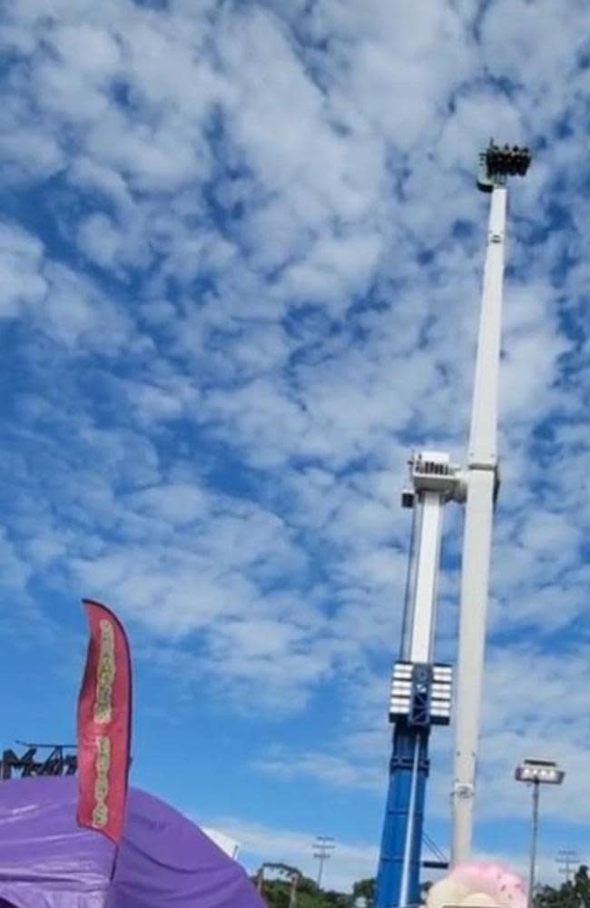 The 55m-tall Pendulum ride was caught on video stopping mid-ride. Picture: Tik Tok
