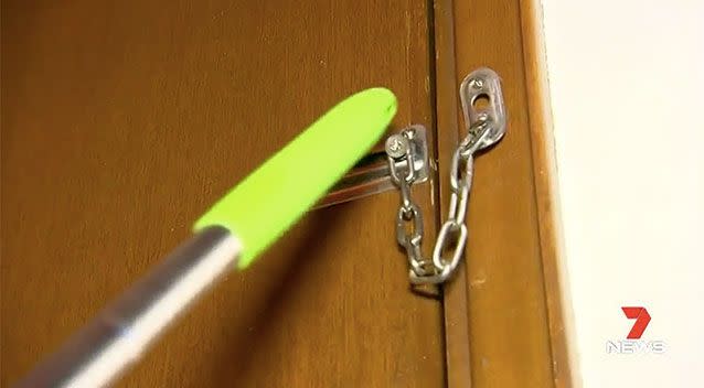 On Sunday morning, still in his pyjamas, the six-year-old used a broom to lift the latch on the door of his Highton home. Picture: 7 News