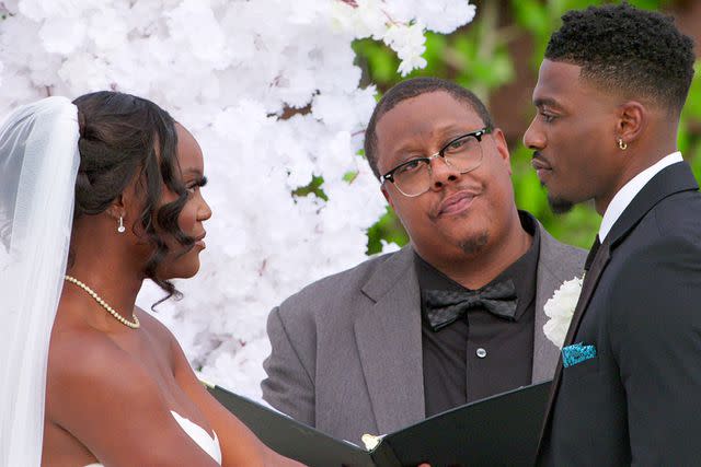<p>Courtesy of Netflix</p> Amber Desiree “AD” Smith and Clay Gravesande's wedding on the season 6 finale of 'Love Is Blind'