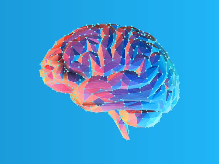 Image of a brain on a bright blue background.