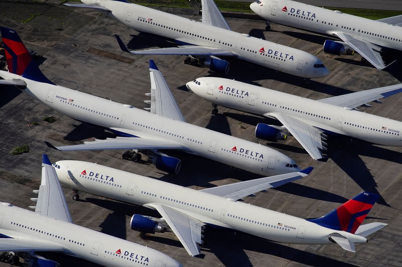 FILE PHOTO: Delta Air Lines passenger planes parked in Birmingham