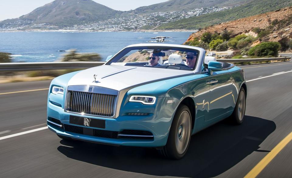 <p>Elegance is abundant in this droptop Rolls. Although it's essentially a convertible version of the Wraith coupe, which itself is related to the Ghost sedan, the <a href="https://www.caranddriver.com/rolls-royce/dawn" rel="nofollow noopener" target="_blank" data-ylk="slk:Dawn;elm:context_link;itc:0;sec:content-canvas" class="link ">Dawn</a> possesses a personality all its own, thanks in no small part to the open-air experience it offers and the numerous paint and trim options that play up its land-yacht vibe.</p>