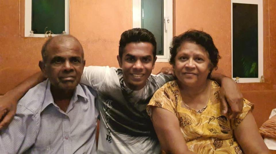 Gan Sungaralingum is reunited with his father, Gassen and mother, Sheela, after he spent 170 days stuck at sea on three different Princess Cruises ships, trying to get back home to the island of Mauritius.