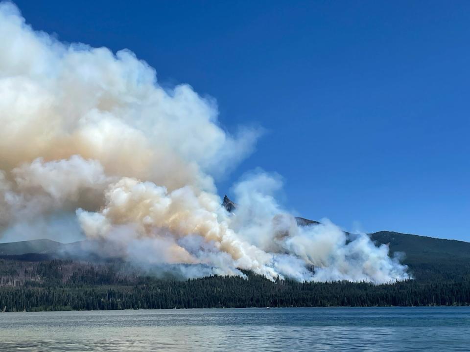 The Trail Fire is burning at Diamond Lake and Mount Thielsen in southern Oregon.