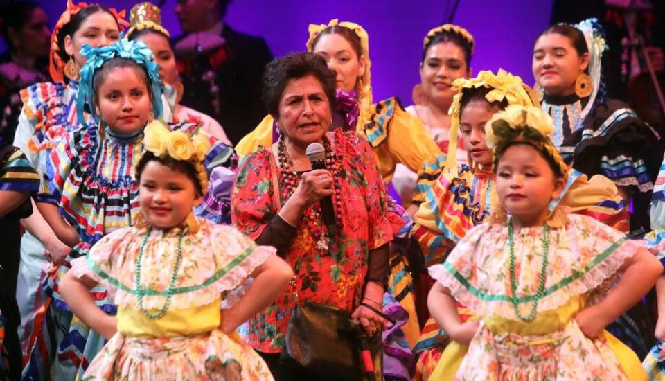 Ballet Folklórico Los Falcones founder Laura Malagón spoke after the Joyas de México celebration of the group’s 25th anniversary at the Gallo Center for the Arts on March 9, 2023.