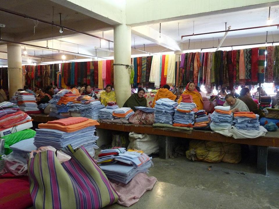 A view of the section selling cloth and textiles in Ima Market in Imphal, Manipur.