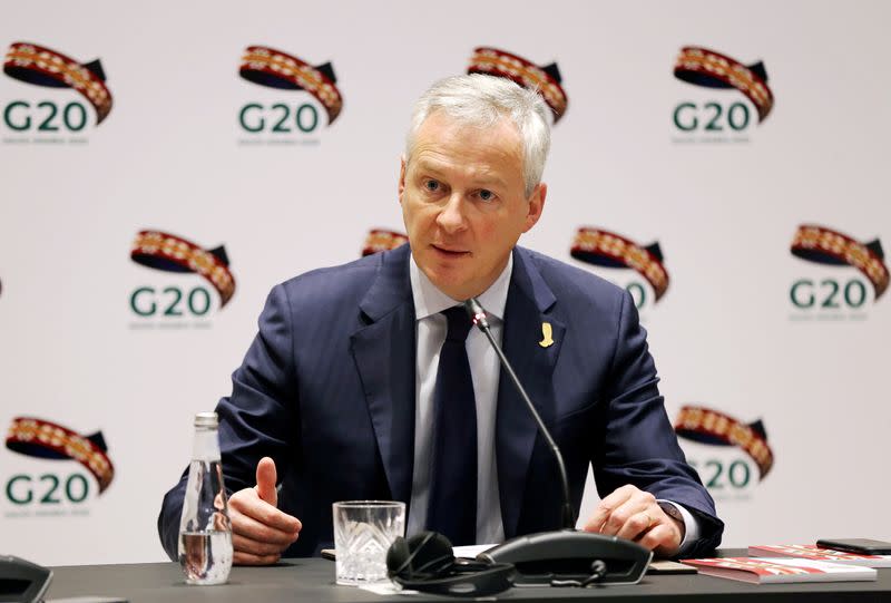 French Finance and Economy Minister Bruno Le Maire speaks during the G20 finance ministers and central bank governors meeting in Riyadh