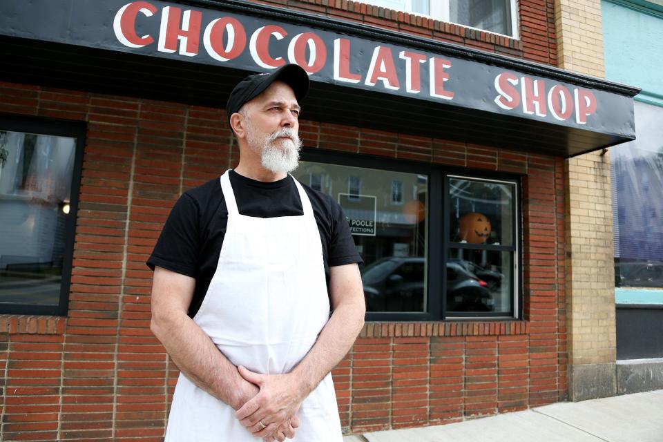 William Poole is seen in September 2021 prior to opening Wm. Poole Confections at 58 High St. in Somersworth.